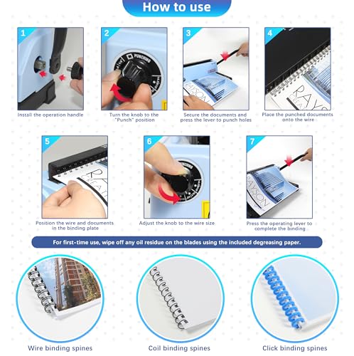 rayson td-132 wire binding machine 32-hole spiral coil binder 31 pitch punches 12 sheets binds up to 120 sheets sturdy metal construction
