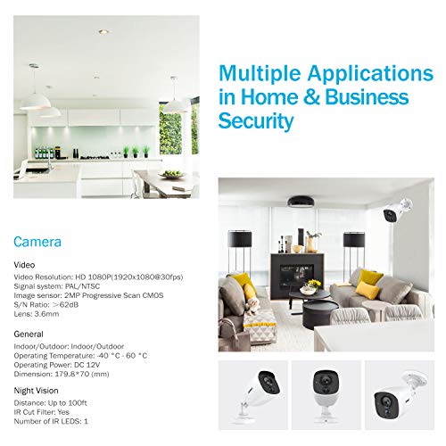 Annke (4) 1080P Surveillance Security Camera Kits With Ultra Clear 100Ft/Night Vision, Pir Detection, White Light Alarm, Ip67 Weatherproof, 4-Packed With Power Cables #TOP5