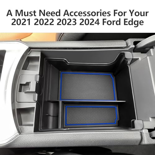 Image of LUWU 2021 2022 2023 2024 2025 Edge Center Console Organizer Armrest Storage Box Insert Tray 2024 2025 Edge Accessories Blue