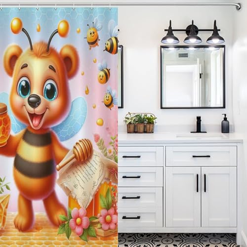 Rideau de douche anti éclaboussure ours mignon en polyester lavable pour protéger votre sol