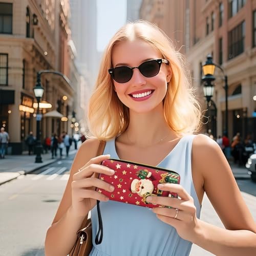 Image of Bulopur Santa Claus Wallet for Women Christmas Gifts for Mom PU Leather Credit Card Holder Money Long Wallet with Wristlet Large Capacity Zip-Around Phone Purse for Ladies Girly