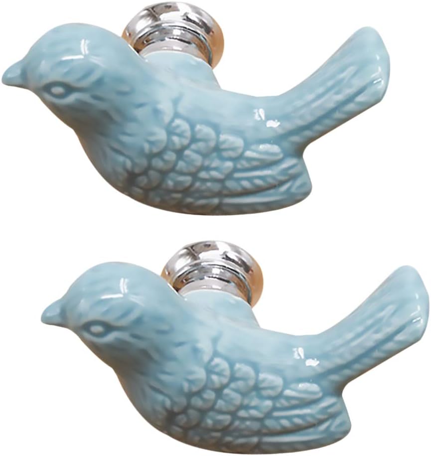 BESPORTBLE 2pcs Ceramic Cupboard Cabinet Door Knobs Drawer Pulls Bird Knobs Vintage Hardware Porcelain Door Wardrobe Pull Sky-Blue