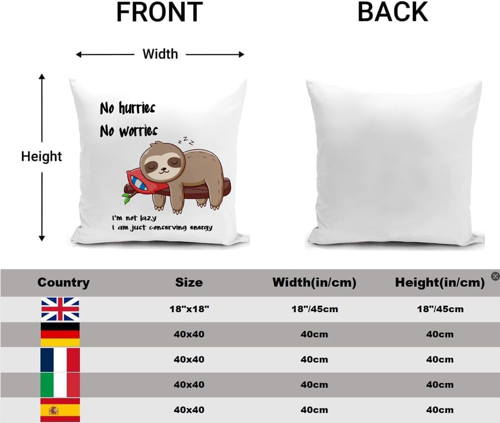 HUASHUZI Cushion Cover Funny Sloth Gifts for Women Father Dad Men Decorations Pillow Cover Decor I'm not lazy I am just conserving energy Home for Livingroom Couch Sofa 18"x18"(45x45cm) - Image 2