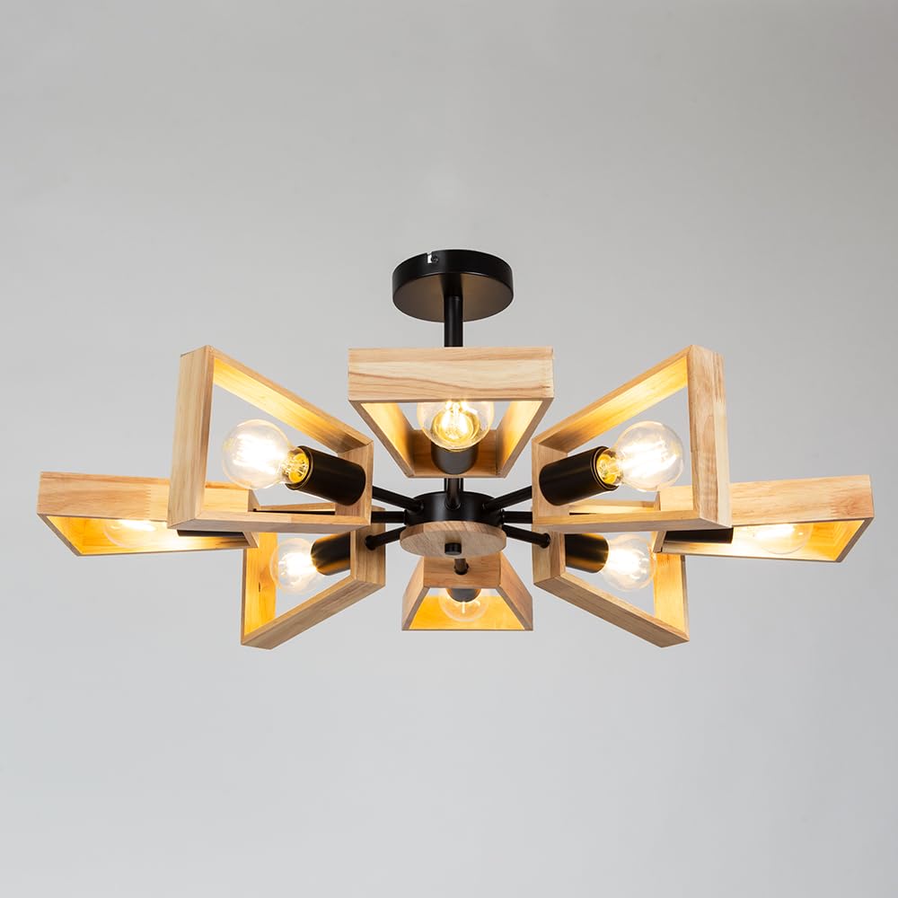 Arte Lamp Brussels Lampadario Soggiorno Plafoniera LED Soffitto 1 Luce in Metallo e Legno Nero per Soggiorno Cameretta con Luce Uniforme per Ambienti Interni