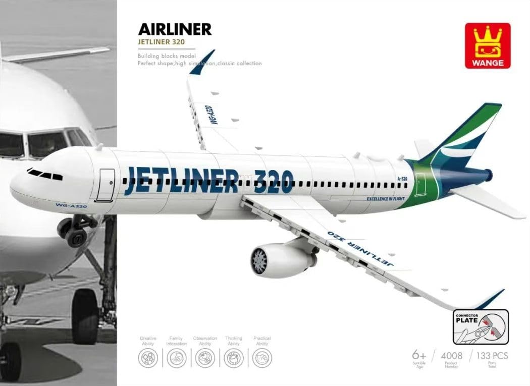 Modèle d'avion A320 à assembler avec des blocs. Modèle d'avion Commercial Polyvalent, Efficace et Court-courrier. Aéromodélisme