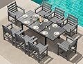 SERWALL 9-Piece Outdoor Dining Set, 60" - 83" Expandable Outdoor Dining Table and 8 HDPE Chairs, All Weather HDPE Outdoor Furniture Set for Backyard, Garden, Grey