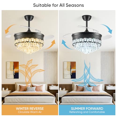 Image of 42 inch Black Fandelier Ceiling Fan with Light, Chandelier Fan