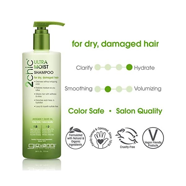 GIOVANNI-2chic-Shampoo-Hydration-Formula-Enriched-with-Aloe-Vera-Shea-Butter-Botanical-Extracts-Oils-Sulfate-Free-No-Parabens-Color-Safe-Pack-of-Ultra-Moist-Avocado-Olive-Oil-24-Fl-Oz-AD763 GIOVANNI 2chic Ultra-Moist Shampoo - Avocado & Olive Oil, Creamy Hydration Formula, Enriched with Aloe Vera, Shea Butter, Botanical Extracts, No Parabens, Color Safe - 24 oz
