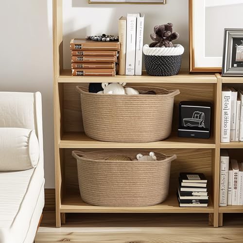 Image of MEGASKET Jute Wicker Storage Basket with Handles, 17 inchx12 inchx8 inch Decorative Woven Baskets for Organizing Dog Toy, Gifts, Book, Towel, Cloth, Boho Storage Bin for Shelves, Entryway, Closet, Home Decor