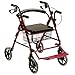 Déambulateur 4 roues, Rollator 2 en 1 avec Panier et Repose-pieds, Rouge