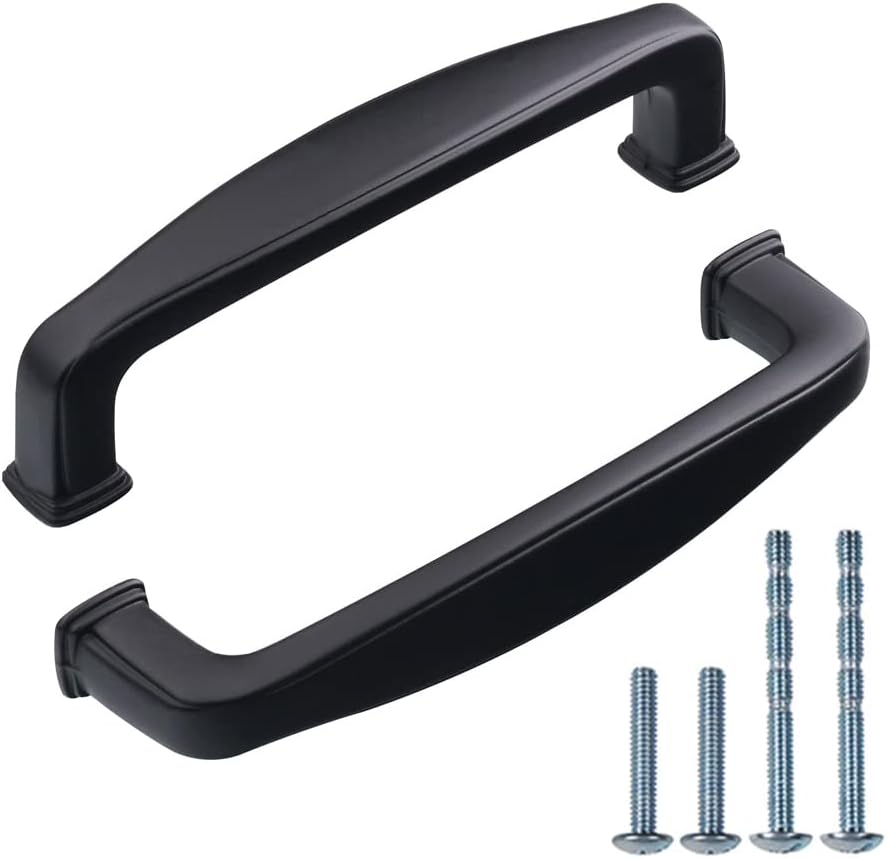 10 Pack Matte Black Cabinet Pulls, 3-3/4 Inch (96mm) Hole Centers, Kitchen Hardware Handles for Cupboard & Drawer