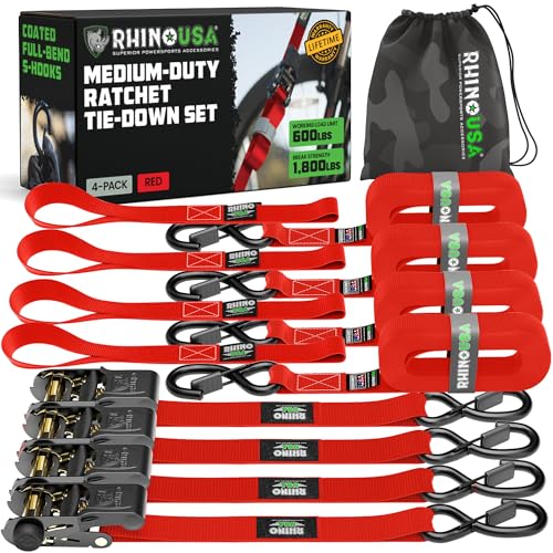 Rhino USA Ratchet Straps Tie Downs (4-Pack) - 1 Inch x 15 Feet...