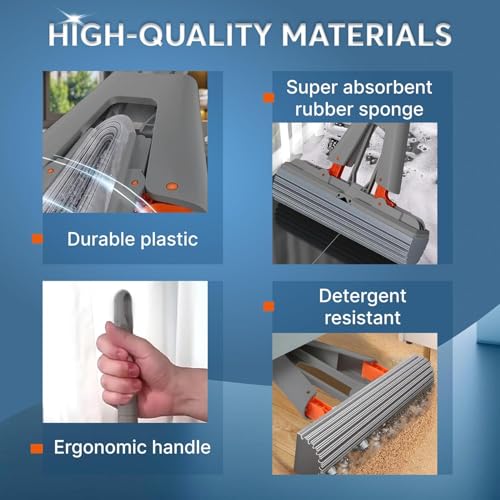 Image of Premium Sponge Hands-Free Squeeze Mop Pocha: Quick-Dry, Superior Water Absorption, Ideal for Bathroom Floor and Wall Cleaning with Long Handle