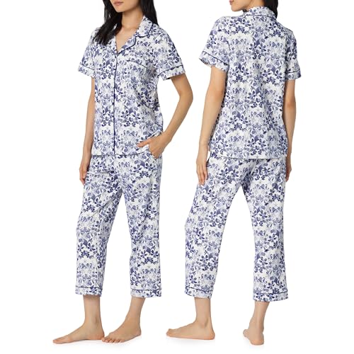Image of Bed Head PJs Womens Matching Pajamas - Soft Organic Cotton Button Down PJ Shirt & Cropped Pants Set - Loungewear & Sleepwear