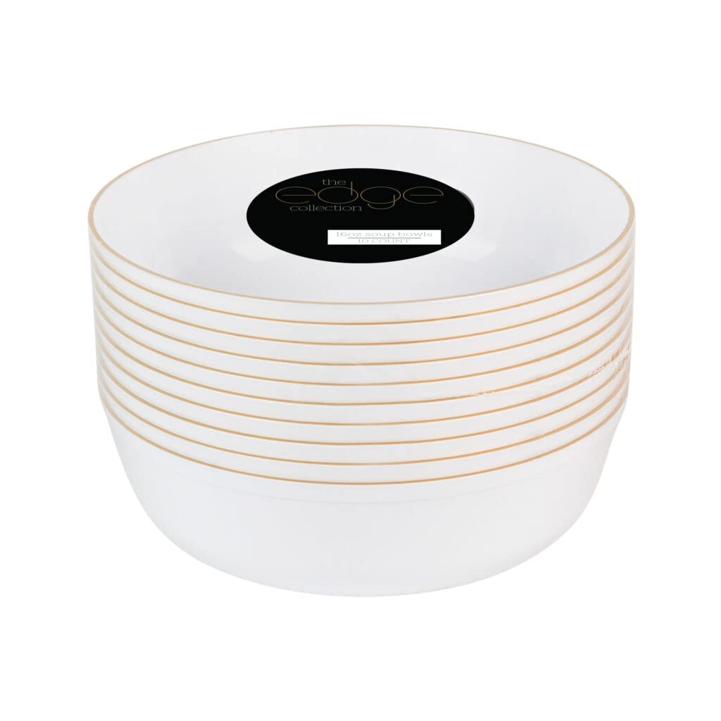 Photo 1 of 16 oz Black/Gold Rim Edge Bowls - Disposable Round Catering and Party Bowls - Case of 120
