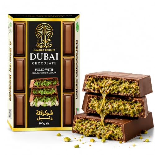 Dubai Chocolate by Jumaira Delight - Premium Belgian Chocolate Bar with Crispy Kunafa & Pistachio Cream Filling Luxury Chocolate Gift Box 100g (Pack of 1)