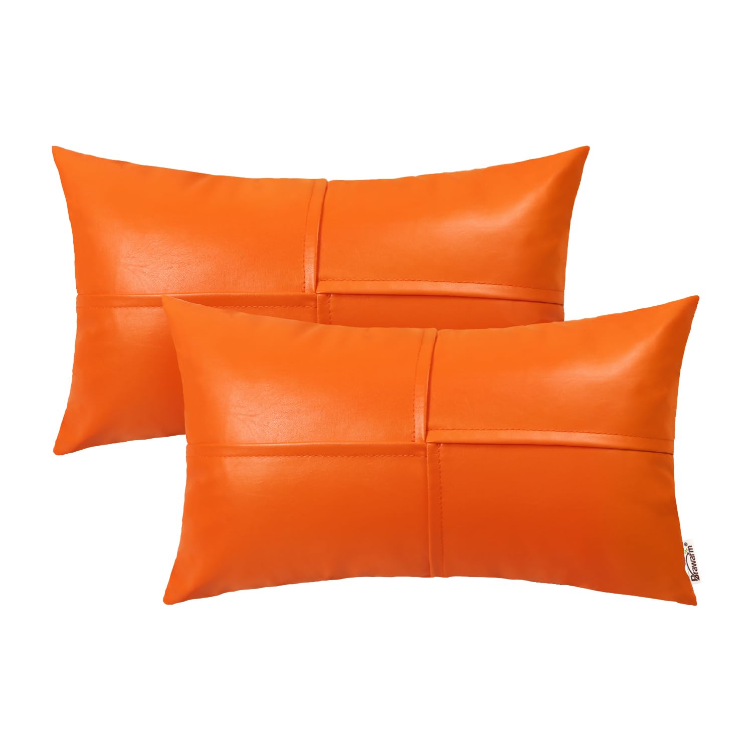 BRAWARM Faux Leather Throw Pillow Covers 12 X 20 Inches, Orange Leather  Lumbar Pillow Covers Pack of 2, Hand Stitched Leather Decorative Throw  Pillows