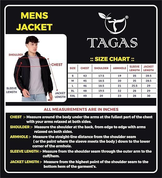 Image of TAGAS Men's Regular Jacket Fit For Casual Wear || Low-Cut Standing Collar || Full Sleeve | Stylish Jacket For Men ||Regular Fit Zip-Up Casual jacket|| bomber jacket for men(MJ-9015)