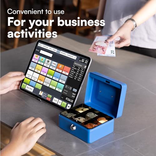 Image of H&S Lockable Cash Box with Key - Black Cash Box in Small with 2 Keys - for Notes with Coin Compartment for Money Storage - Money Box Cash Box with Lock - Blue