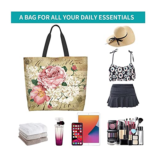 Famame-Vintage-Rose-Floral-Canvas-Tote-Bag-Large-Women-Casual-Shoulder-Bag-Handbag-Reusable-Multipurpose-Shopping-Grocery-Bag-For-Outdoor