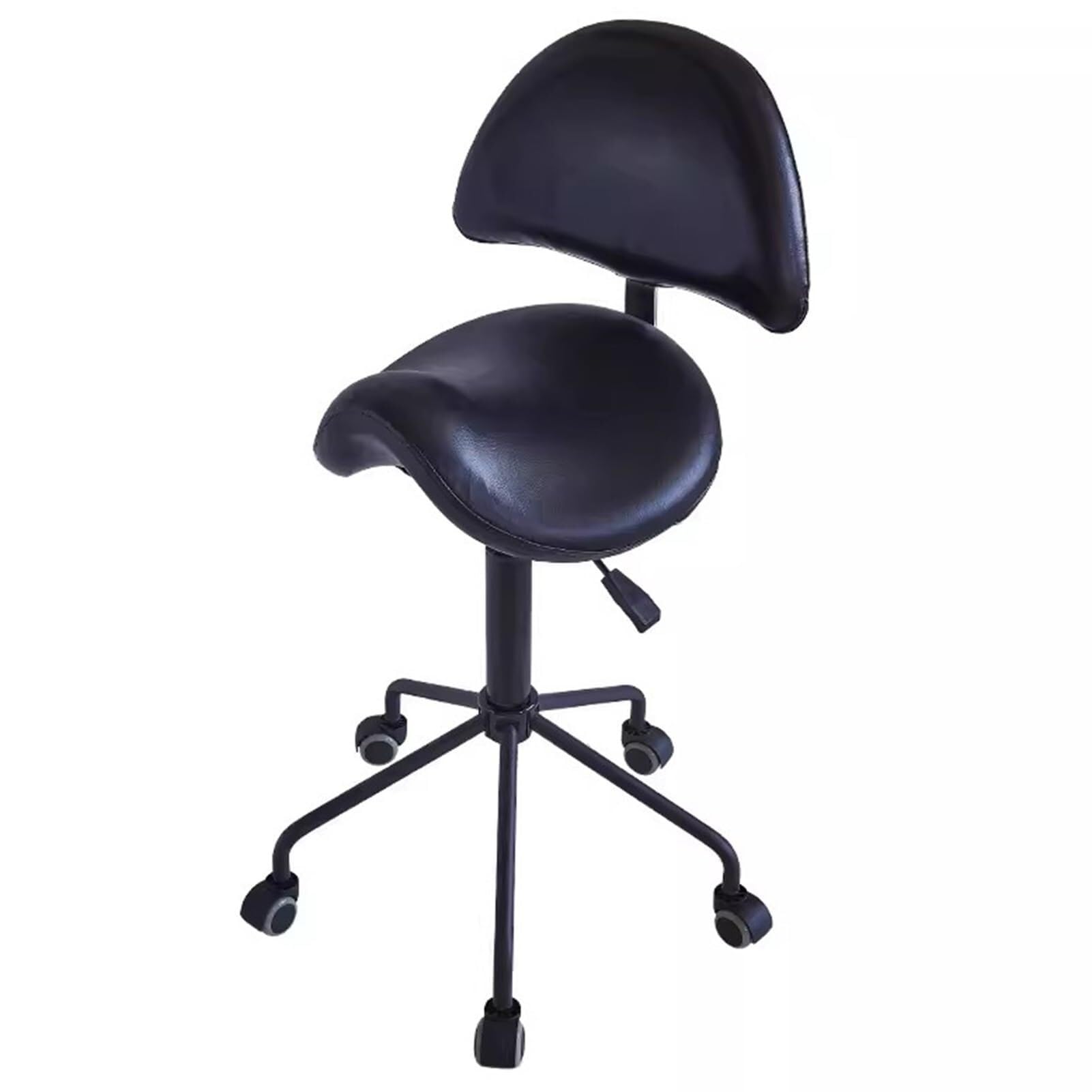 Regulowany fotel siodłowy z oparciem, 65-80 cm, bardzo wysoki, dla stylisty/higienistki/technika rzęs, ergonomiczne siedzisko do gabinetu stomatologicznego (czarny)