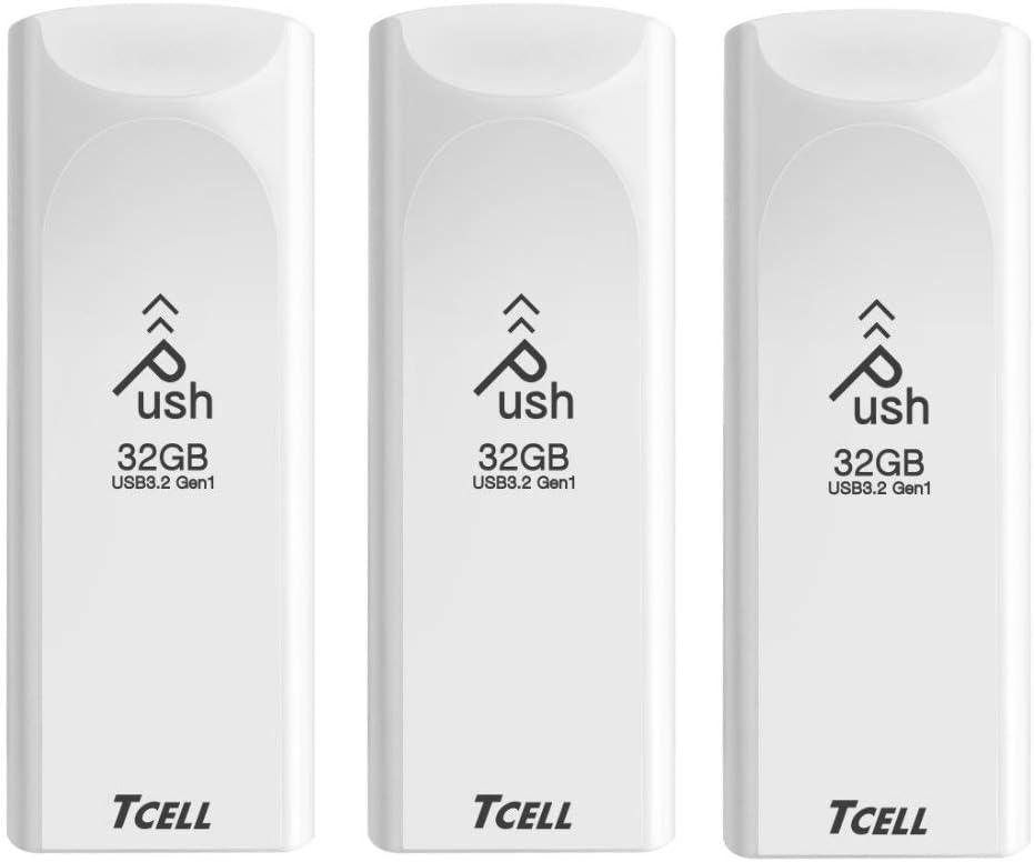 TCELLPush 32GB 3 Pack USB 3.2 Gen1(3.1/3.0) USB Flash Drive Read Speed up to 90MB/s, Retractable Design Memory Stick, White (32GB X 3)