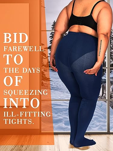 Image of HONENNA Queen Plus Size Fleece Lined Tights, 11+ Colors Thermal Warm Winter Tights for Women, Medias Termicas Mujer Invierno