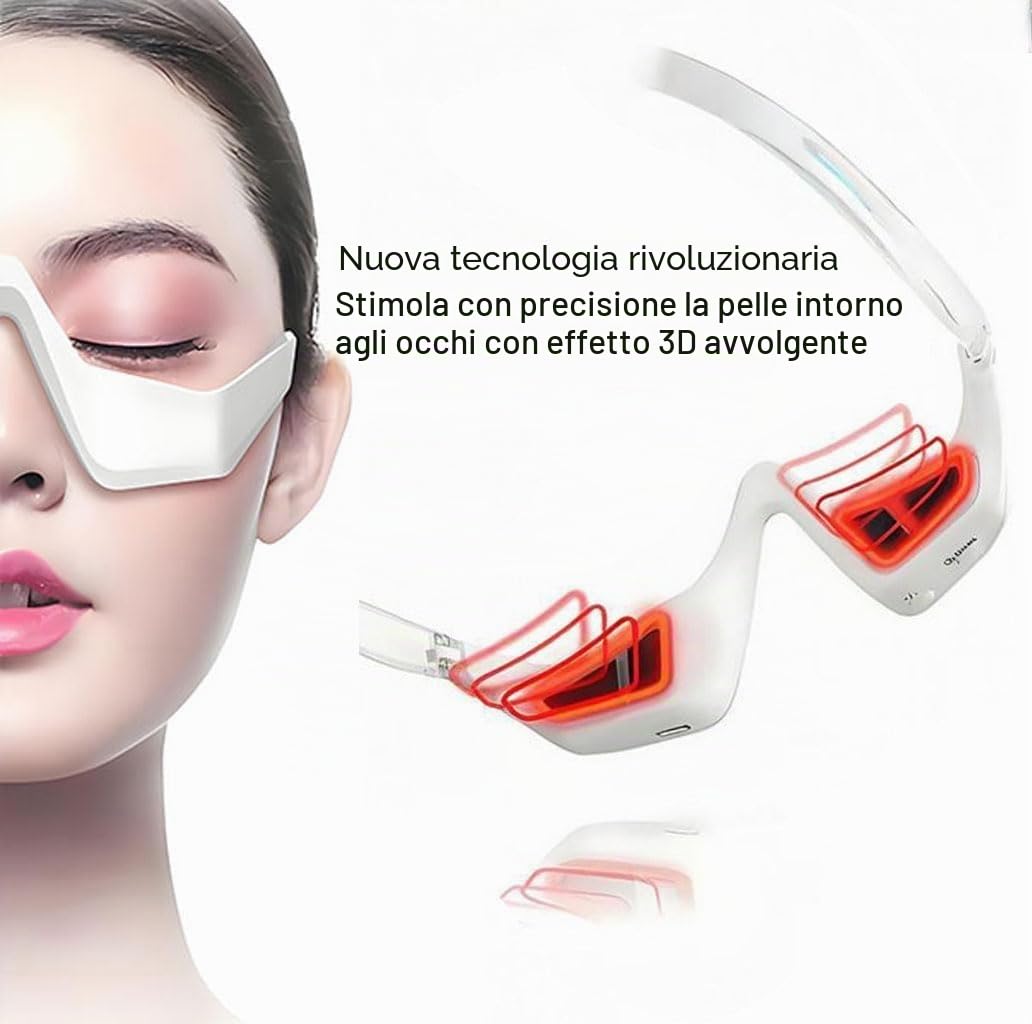 Occhiali di terapia con luce rossa, dispositivo di bellezza a microcorrente, riduce occhiaie, gonfiore e rughe, cura sotto gli occhi per rilassarsi e rinnovarsi