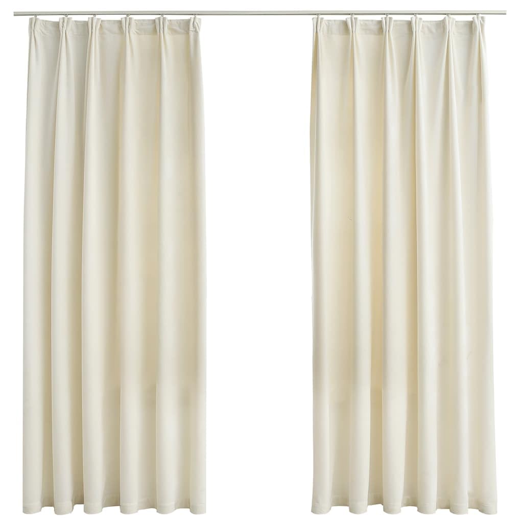 vidaXL 2X Rideaux Occultants avec Crochets Occultant à Oeillet Chambre à Coucher Fenêtre Salon Salle de Séjour Maison Intérieur Velours Crème 140x175 cm