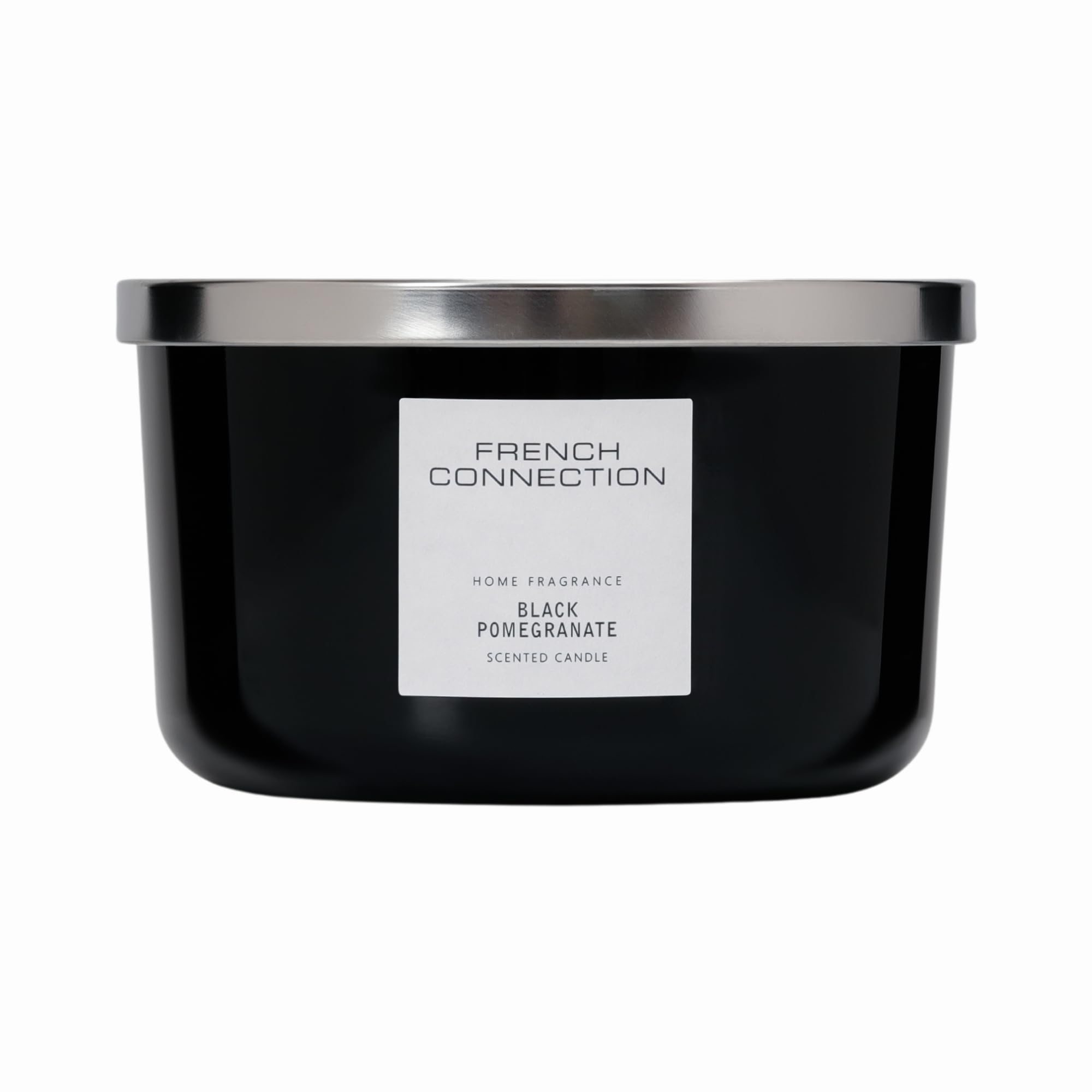 French Connection Black Collection Scented Jar Candle | Premium Shea Butter Wax | Long Burning Candles Gifts Box for Her | (Large - 436G, Black Pomegranate)