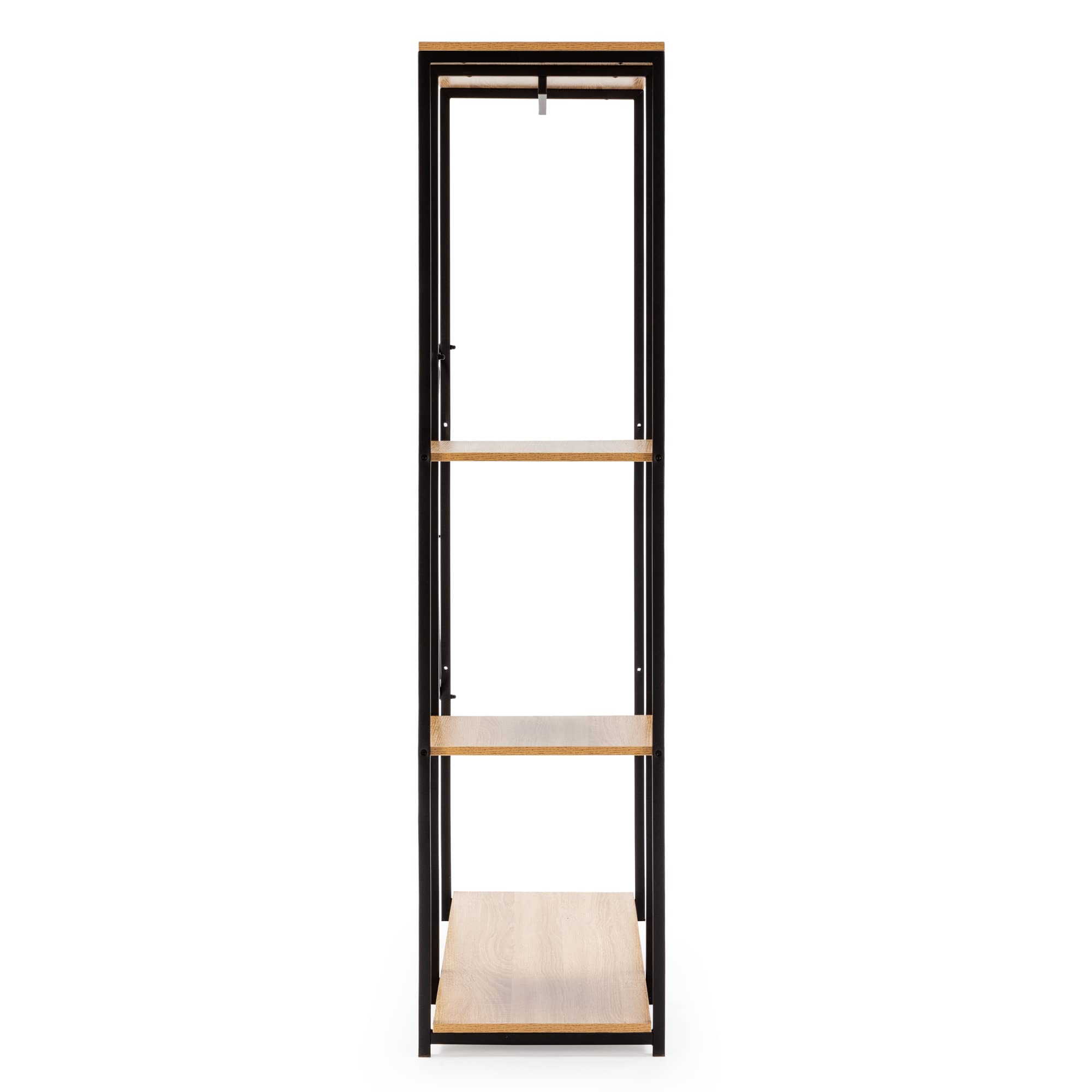 HOMN LIVING Perchero con Zapatero Lola con Banco 3 estantes, Color Roble/Negro, 90 cm (Ancho) 40,5 cm (Profundo) 167 cm (Altura)