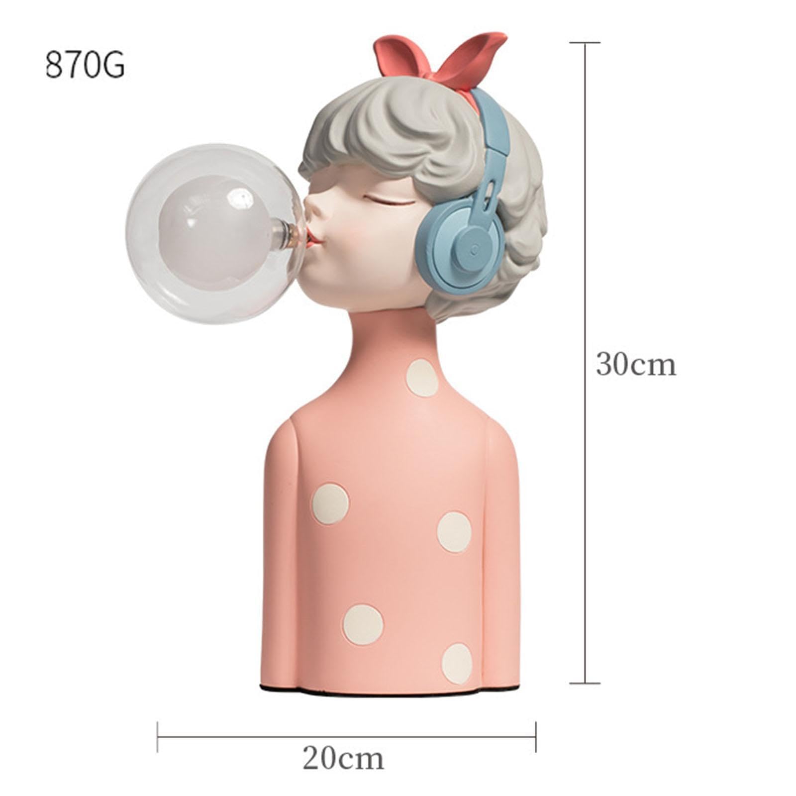 Elegante Lampada da Tavolo in Resina, Luce Notturna Creativa, graziosa Statuetta di Ragazza, Regalo di inaugurazione, Illuminazione per Compleanno, con Le Cuffie, 12x20x30cm