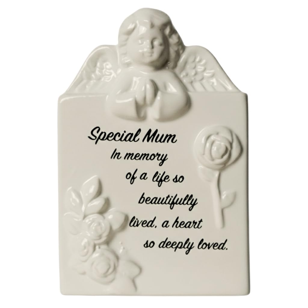 Pms White Eternal Special Mum Memorial Grave Vase, With A Cherub Design, Flower Holder