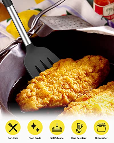 2 Pcs Silicone Spatulas Turners, Solid and Slotted Spatula Set, Non-Stick BPA Free High Heat Resistant Handy Kitchen Utensils for Cooking, Grill, Flipping Eggs, Fish, Pancake(Black) - Image 6