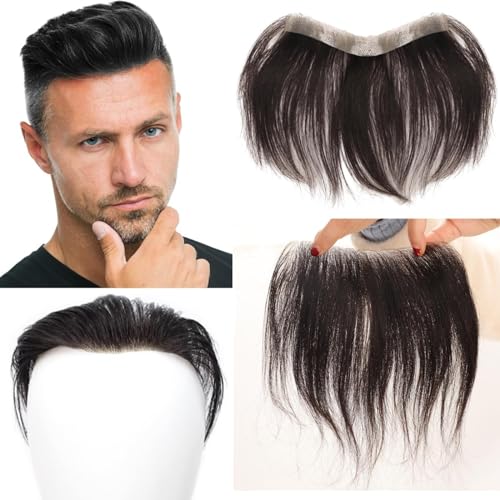 OUBFUUY Hair Men Forehead Hairline Toupee Hd Black Hair for Frontal Hairpiece 100% Human Hair Topper Hairpiece Pu Thin Skin (1.5X16X20Cm)