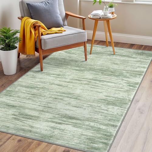 3x5 Sage Green Modern Abstract Rug for Farmhouse, Super Soft Washable Rug with Non-Slip, Low-Pile Indoor Door Area Rug for Living Room Bedroom, Carpet with Non-Shedding
