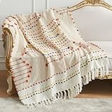 Amélie Home Boho Throw Blanket for Couch, Bohemian Decorative Summer Throw Blanket, Handmade Colorful Striped Blanket, Soft Lightweight Blanket for Sofa Chair Bed, 50x60