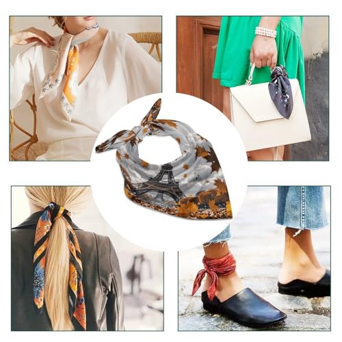 Eiffel Tower with Autumn Leaves Silk Scarf for Women Square Hair Neck Scarves Fashion Neck Scarf Soft Satin Headscarf4