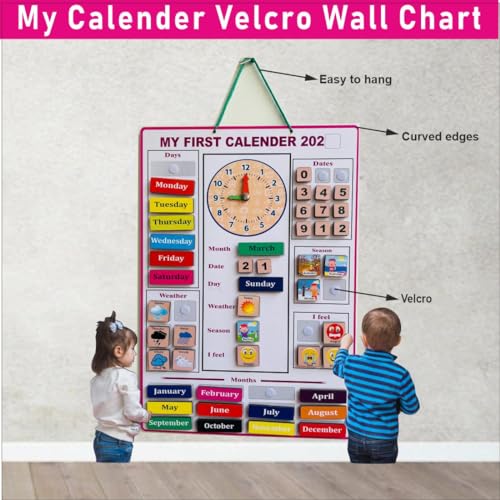 Image of Wooden My Calendar Velcro Activity Wall Game | Board Games | Interactive Learning, Days of The Week | Months | Seasons | Weather | Age 2-3 Years or Above