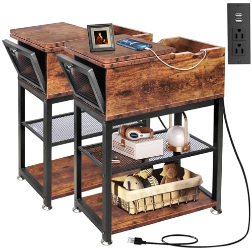 Side Table Living Room with Side Opening and Flip Top, 12