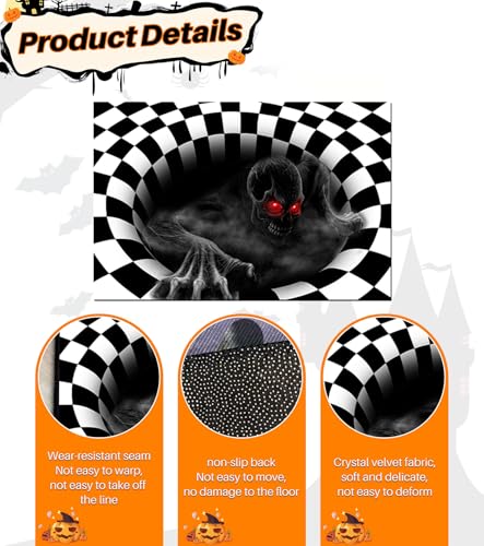 Halloween Doormat, 3D Stereo Vision Skeleton Rug, Checked Horror Doormat, 3D Funny Soft Carpet, Clown Trap Pattern, Floor Mat - Image 3