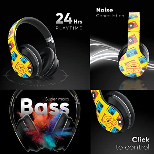 Image of Ekko Skull Alter EGO H02 - Wireless Headphones with Noise Cancellation Upto 15H Playback, On Ear Headphones with Mic, Max Bass, Twin Connect, Siri & Google Assistant Activate (Yellow)