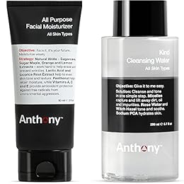 Anthony All Purpose Facial Moisturizer, 3 Fl Oz Kind Cleansing Water 6.7 Fl Oz.