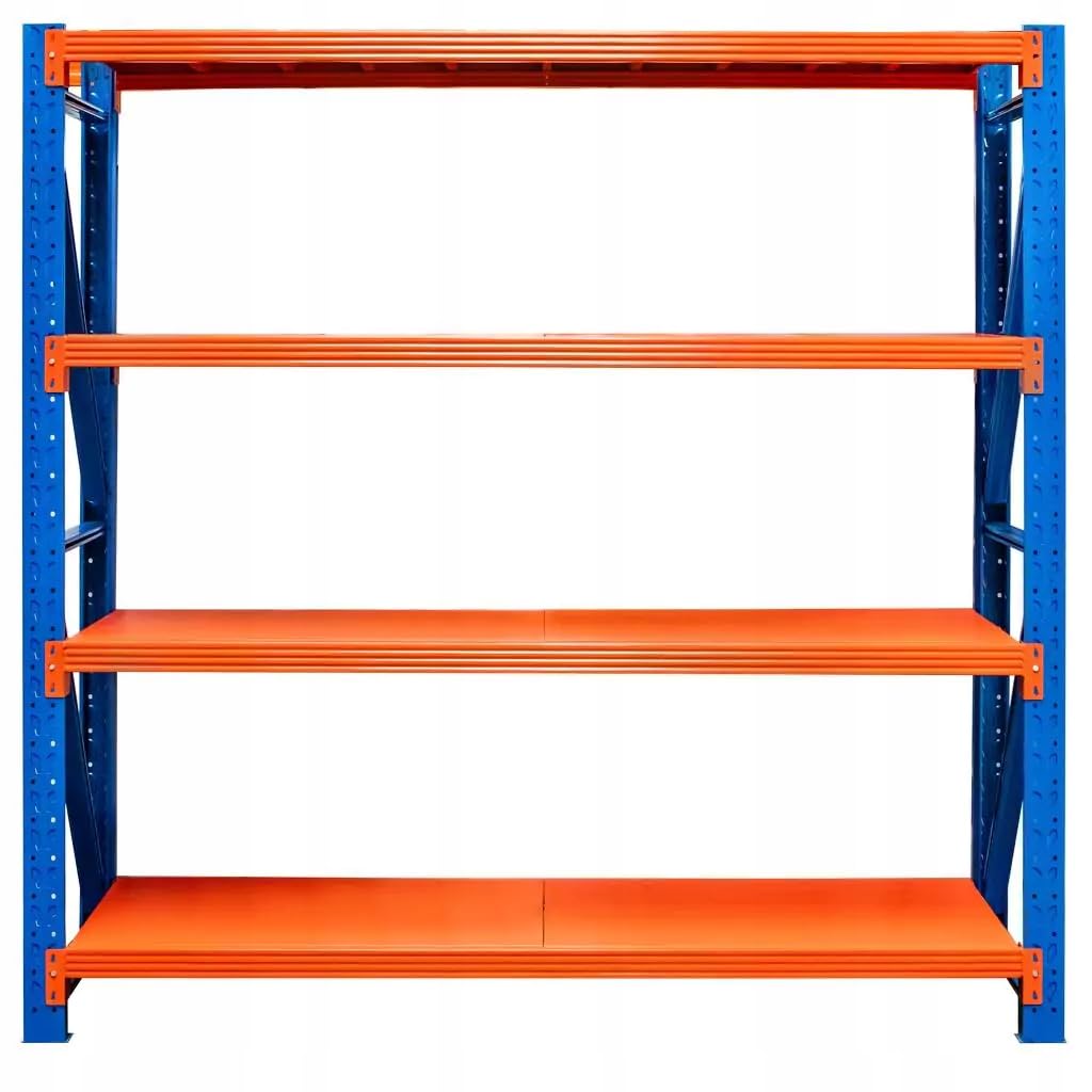 Mega-M Regał METALOWY magazynowy warsztatowy 4-PÓŁKOWY | Fortis Light | 800KG | moduł bazowy |200x200x50 cm