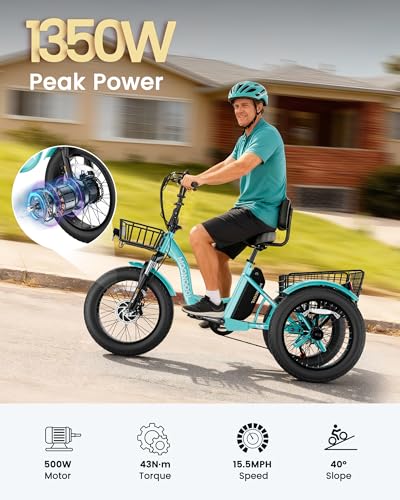 MOONCOOL Electric Tricycle for Adults, 20″ x 4″ Fat Tire