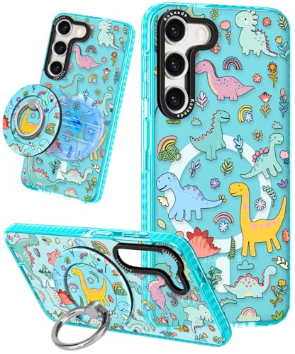 Coque Samsung S23 Plus dinosaure kawaii avec anneau Magsafe transparent en TPU
