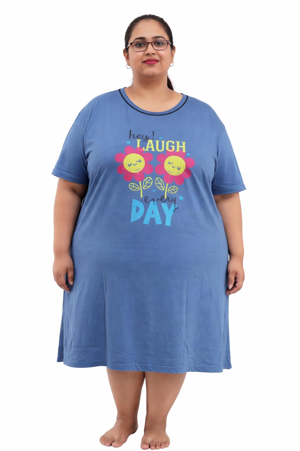 BIGTEES Women's Oversized Cotton Blend Graphic Printed T-Shirt Night Dress | Half Sleeve Round Neck Knee Length Sleepwear Lounge Dress-image-45