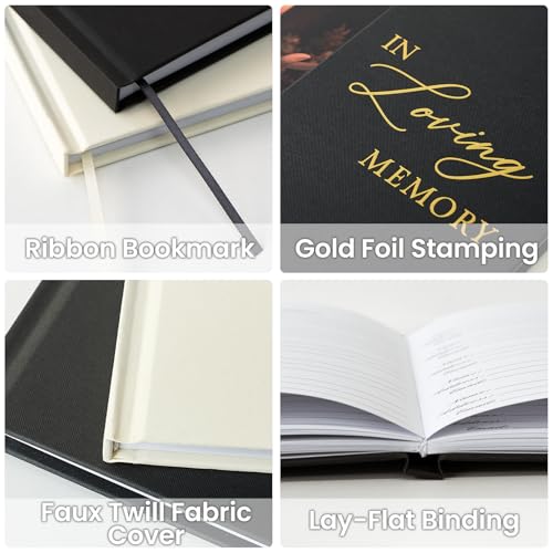Image of Funeral Guest Book, in Loving Memory Sign in Book with Photo Slot | 330 Entries, Table Sign Card Included, Gold Stamping, Twill-Textured Paper Cover, Celebration of Life Keepsake, 9x7.5 inch, Black
