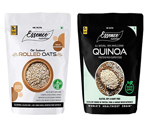 Image of Essence Nutrition Rolled Oats & Quinoa Seeds Combo (900 Grams) - Gluten Free High Protein Cereal Combo