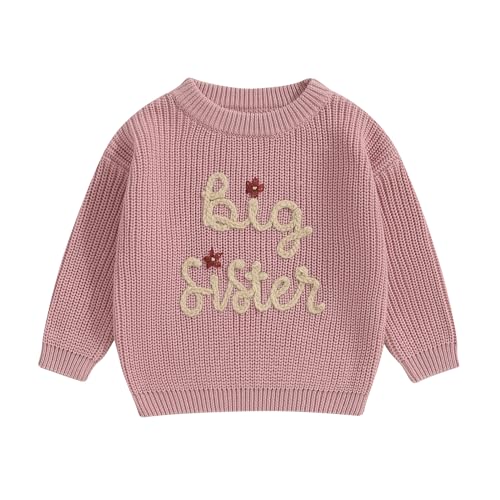 Ayalinggo Big Sister Little Sis Matching Outfits Knit Sweatshirt Oversized Pullover Sweater Toddler Fall Winter Clothes (Rosy Pink, 3-4 Years)